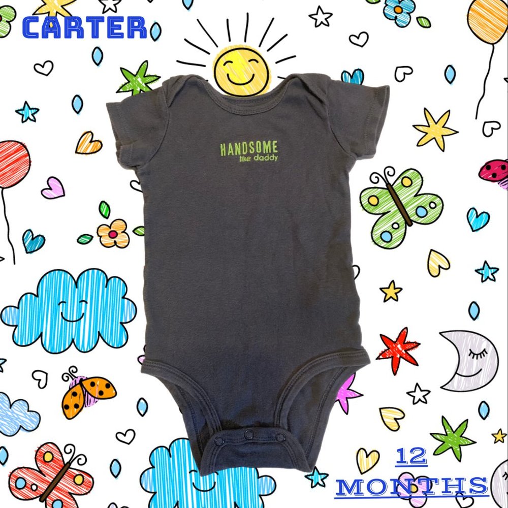 CARTERS HANDSOME BABY BLACK PRINTED BODYSUIT FOR INFANT SIZE  12 MONTHS